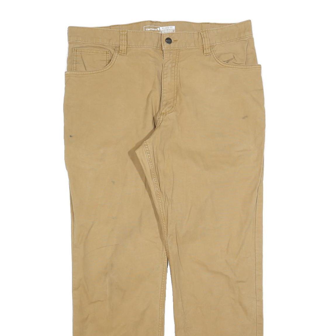 CARHARTT Mens Cotton Blend Beige Relaxed Straight Trousers W36 L32 Workwear