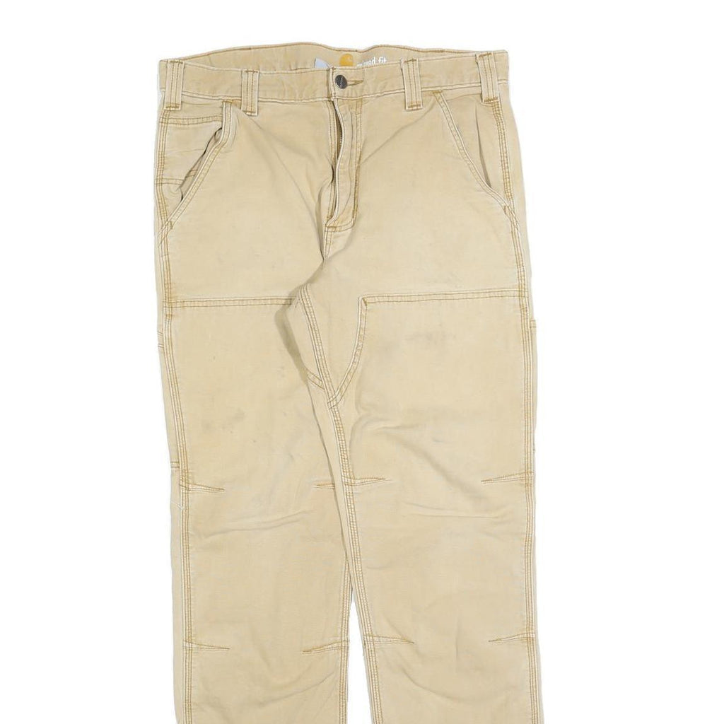CARHARTT Mens Cotton Blend Beige Relaxed Straight Trousers W32 L34 Workwear