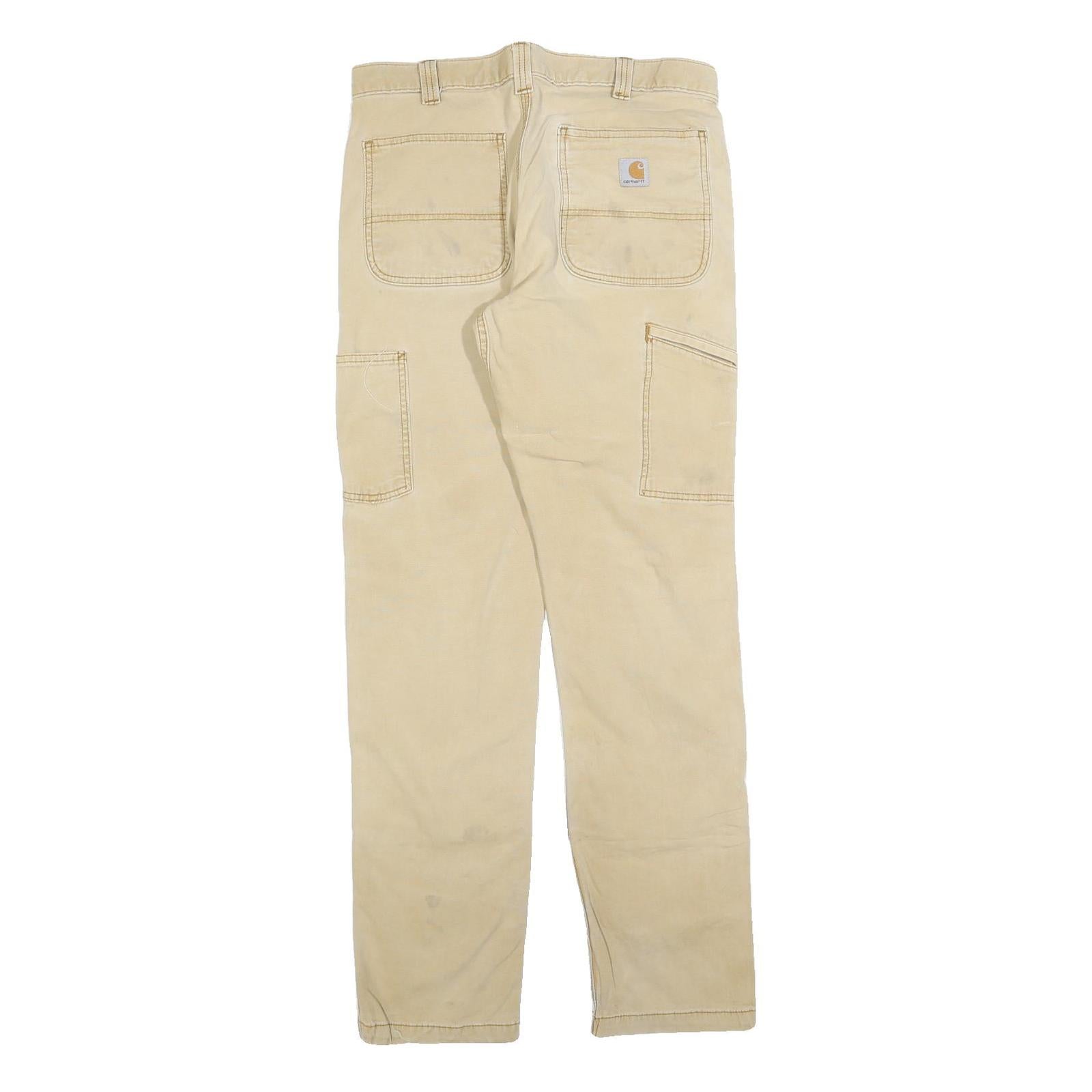 CARHARTT Mens Cotton Blend Beige Relaxed Straight Trousers W32 L34 Workwear
