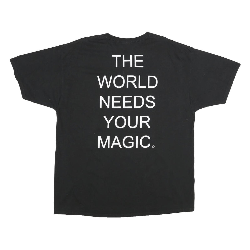 CHAMPION Mens Black Cotton Graphic T-Shirt 2XL Short Sleeve Crew Neck Magic