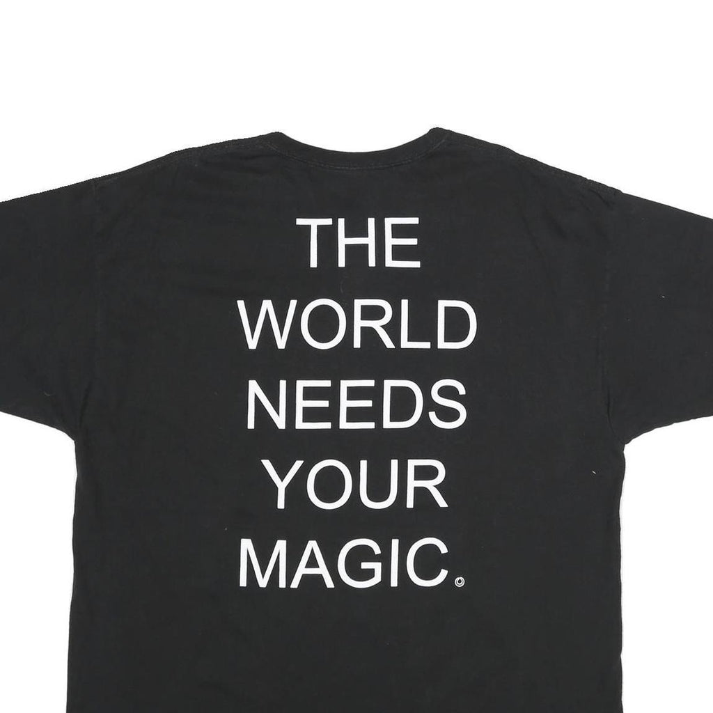 CHAMPION Mens Black Cotton Graphic T-Shirt 2XL Short Sleeve Crew Neck Magic