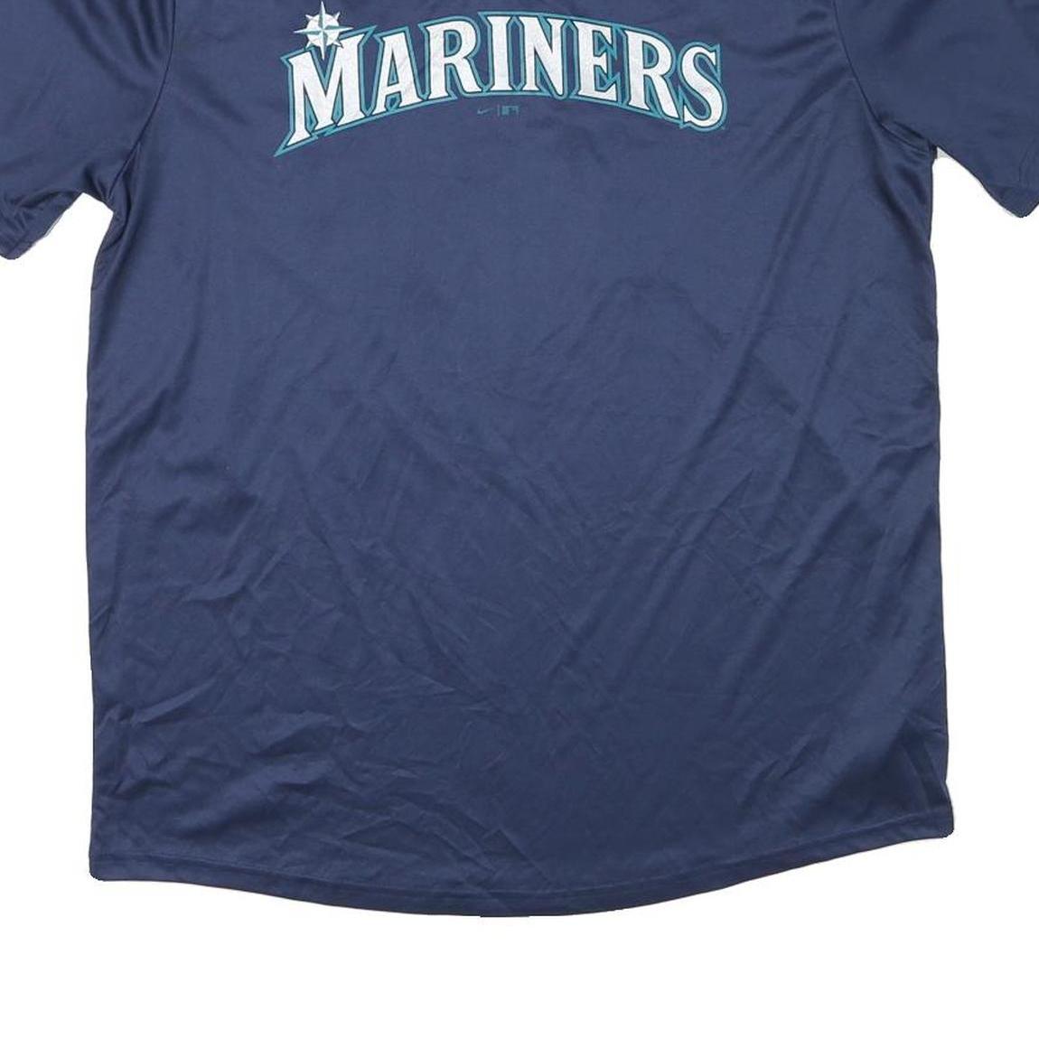 NIKE Mens Blue Mariners Baseball T-Shirt L Short Sleeve V-Neck Sports Jersey