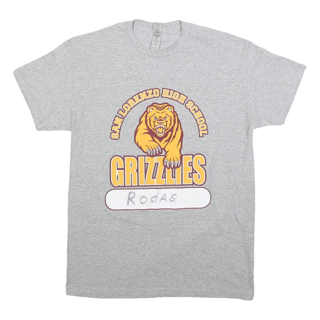 GILDAN Mens Grey Yellow San Lorenzo High School Grizzlies Graphic T-Shirt M