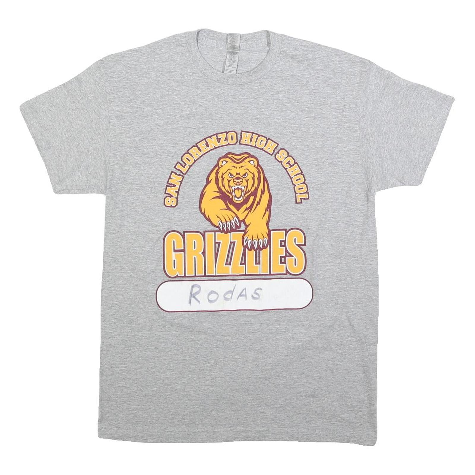GILDAN Mens Grey Yellow San Lorenzo High School Grizzlies Graphic T-Shirt M