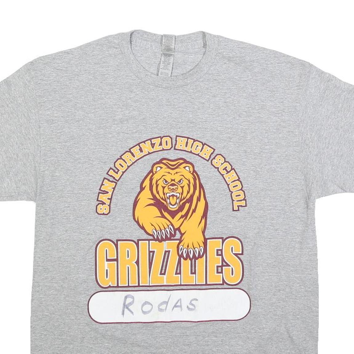 GILDAN Mens Grey Yellow San Lorenzo High School Grizzlies Graphic T-Shirt M