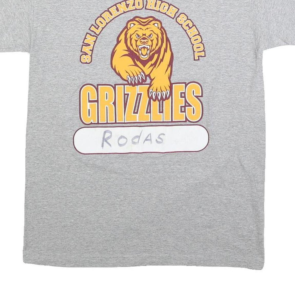 GILDAN Mens Grey Yellow San Lorenzo High School Grizzlies Graphic T-Shirt M