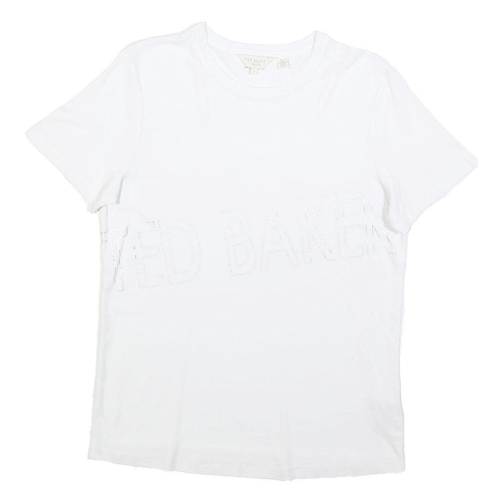 TED BAKER Womens White Modern T-Shirt M Short Sleeve Crew Neck Branding