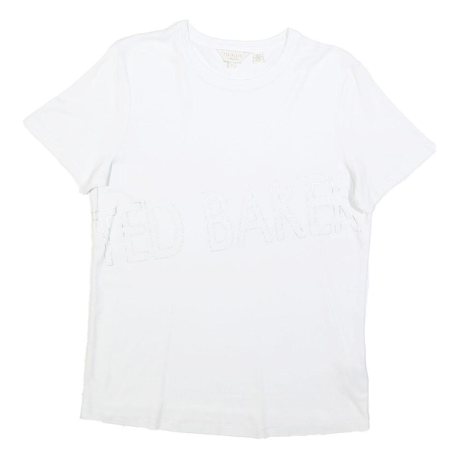 TED BAKER Womens White Modern T-Shirt M Short Sleeve Crew Neck Branding