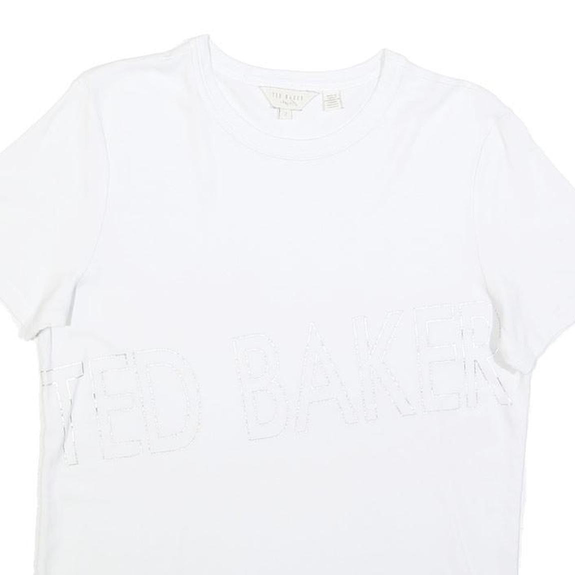 TED BAKER Womens White Modern T-Shirt M Short Sleeve Crew Neck Branding