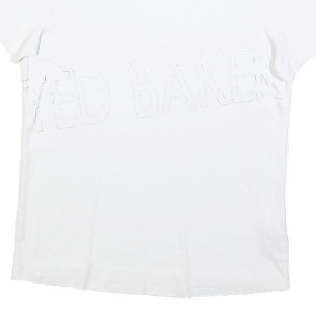 TED BAKER Womens White Modern T-Shirt M Short Sleeve Crew Neck Branding