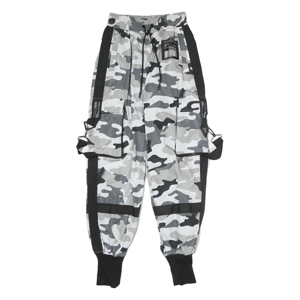 FB SISTERS Womens Polyester Grey & Black Camouflage Regular Tapered Trousers W22