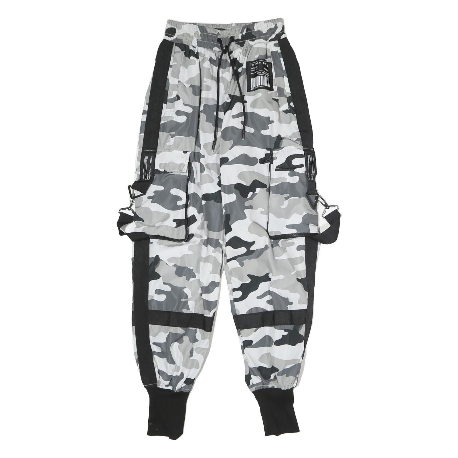 FB SISTERS Womens Polyester Grey & Black Camouflage Regular Tapered Trousers W22