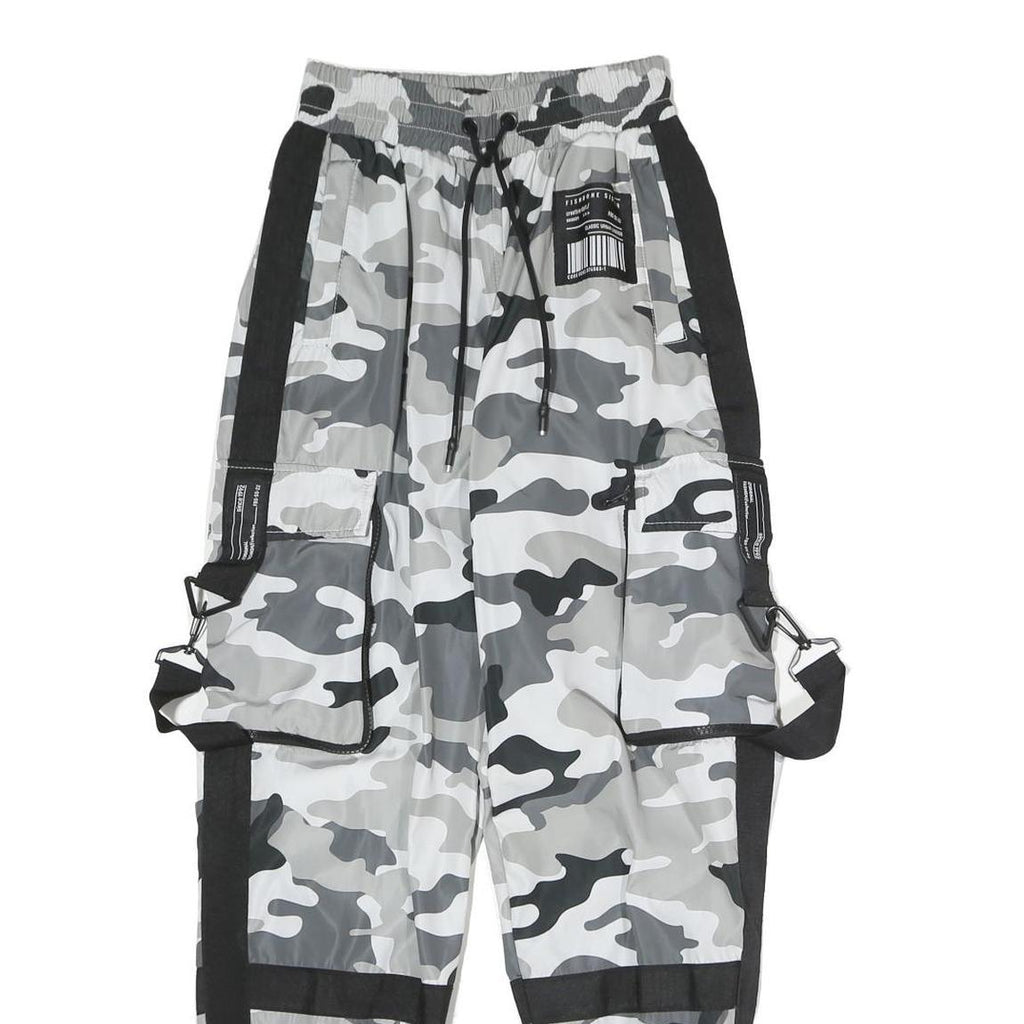FB SISTERS Womens Polyester Grey & Black Camouflage Regular Tapered Trousers W22