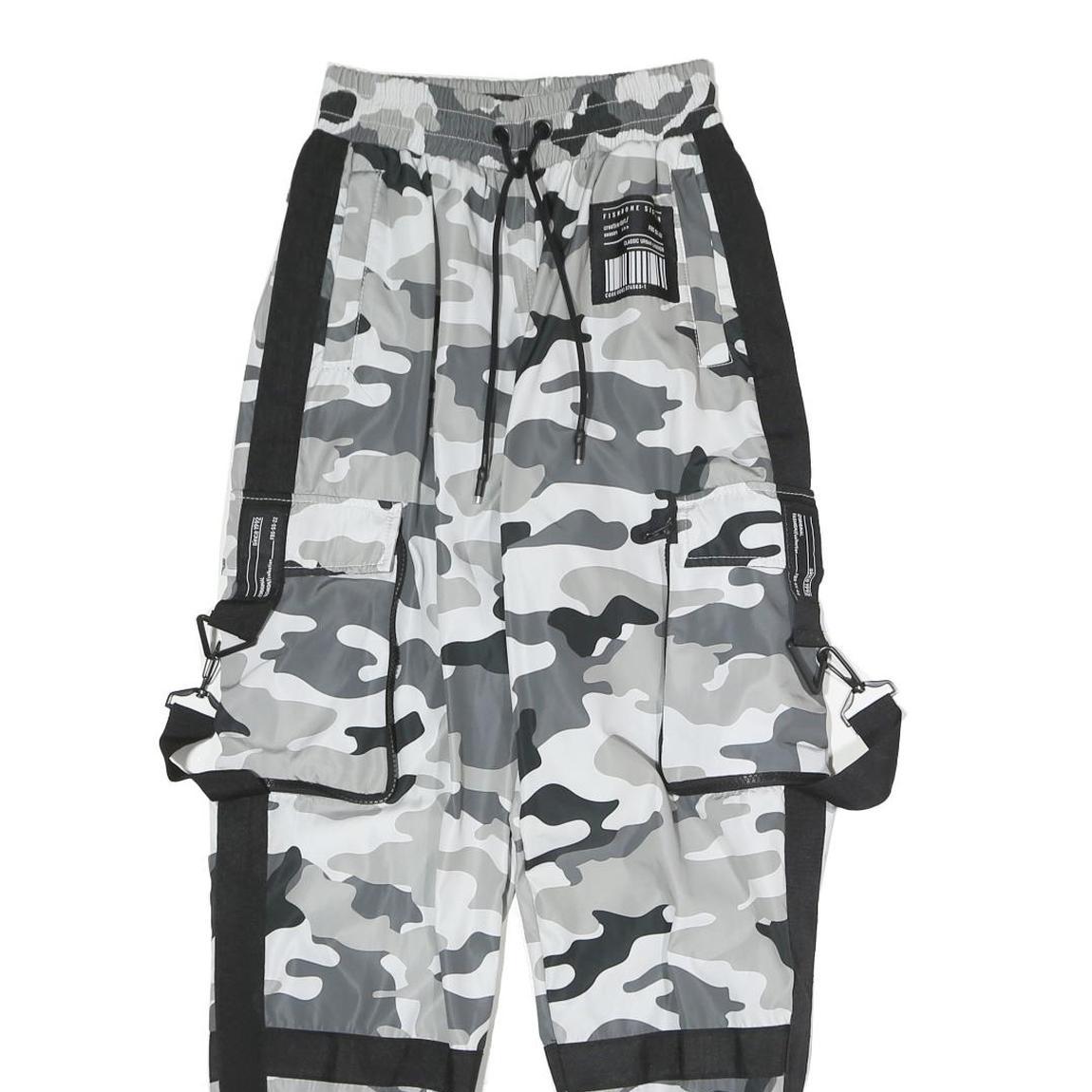 FB SISTERS Womens Polyester Grey & Black Camouflage Regular Tapered Trousers W22