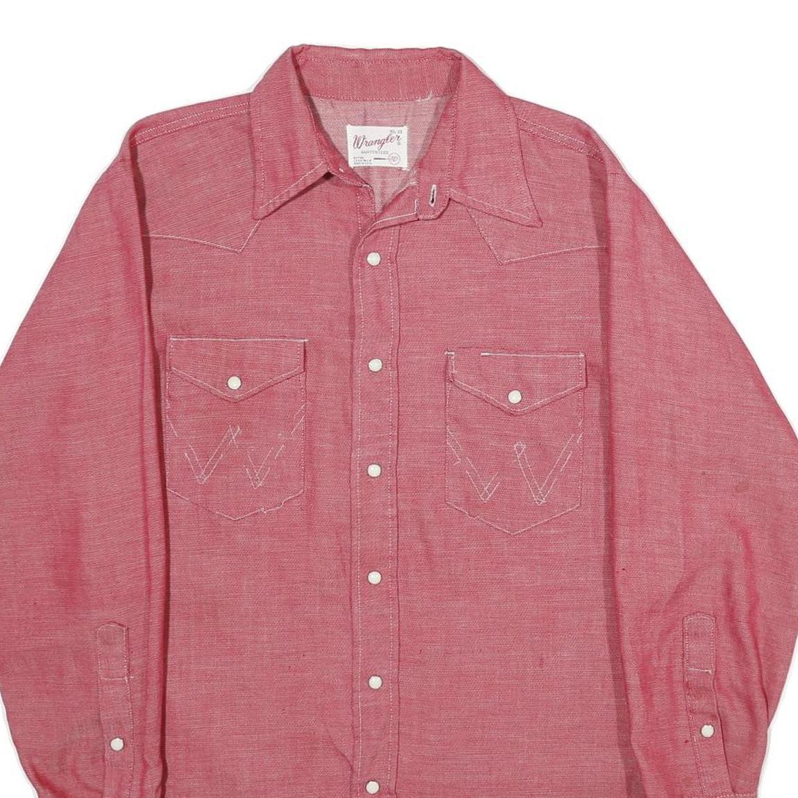 WRANGLER Mens Red Cotton Blend Western Shirt M Vintage Style Snap Button
