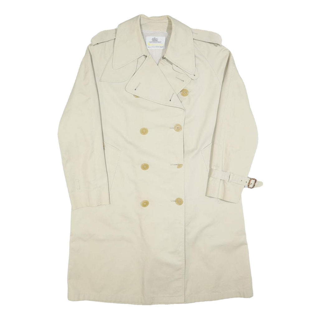 AQUASCUTUM Womens Cream Cotton Blend Trench Jacket L Classic Button Closure