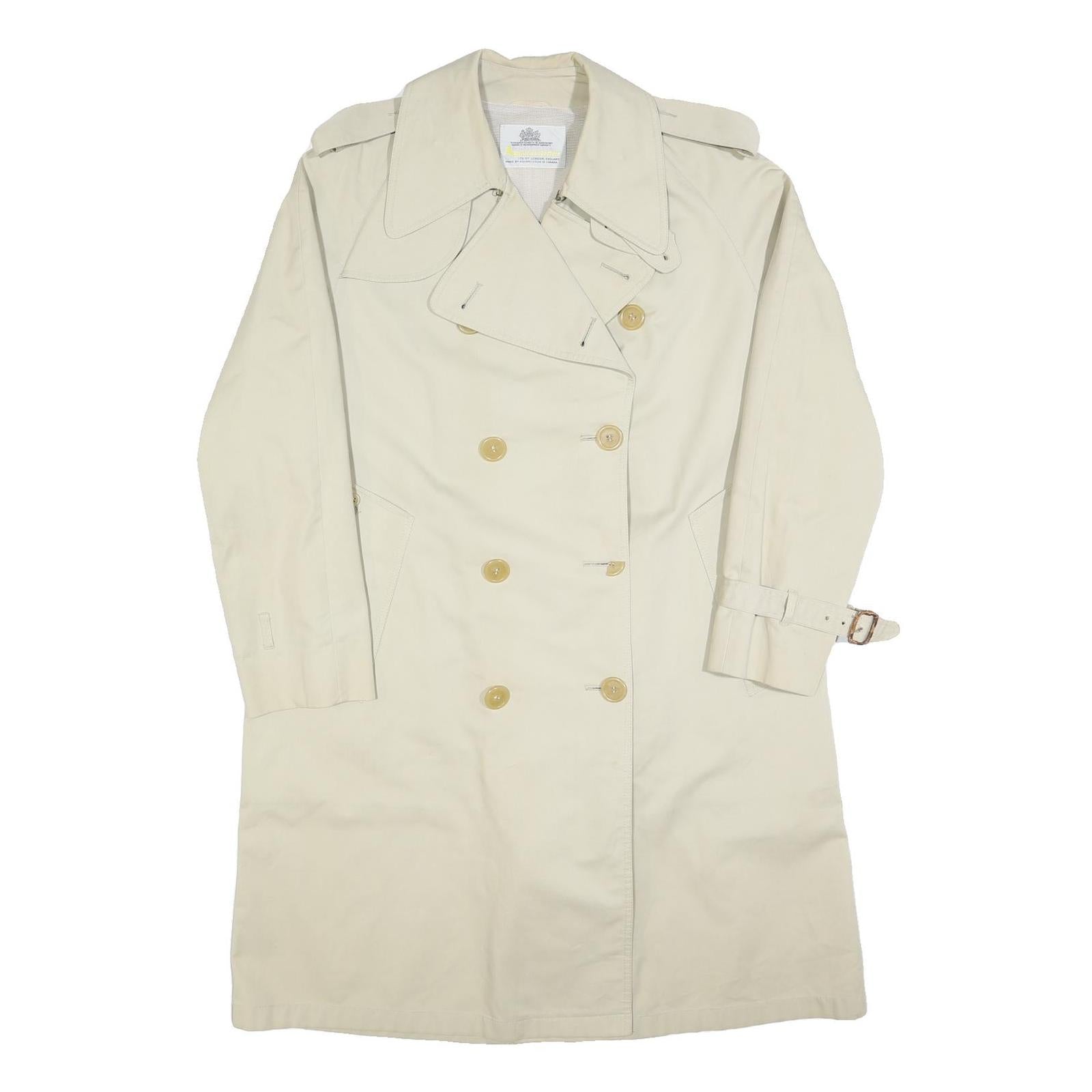 AQUASCUTUM Womens Cream Cotton Blend Trench Jacket L Classic Button Closure