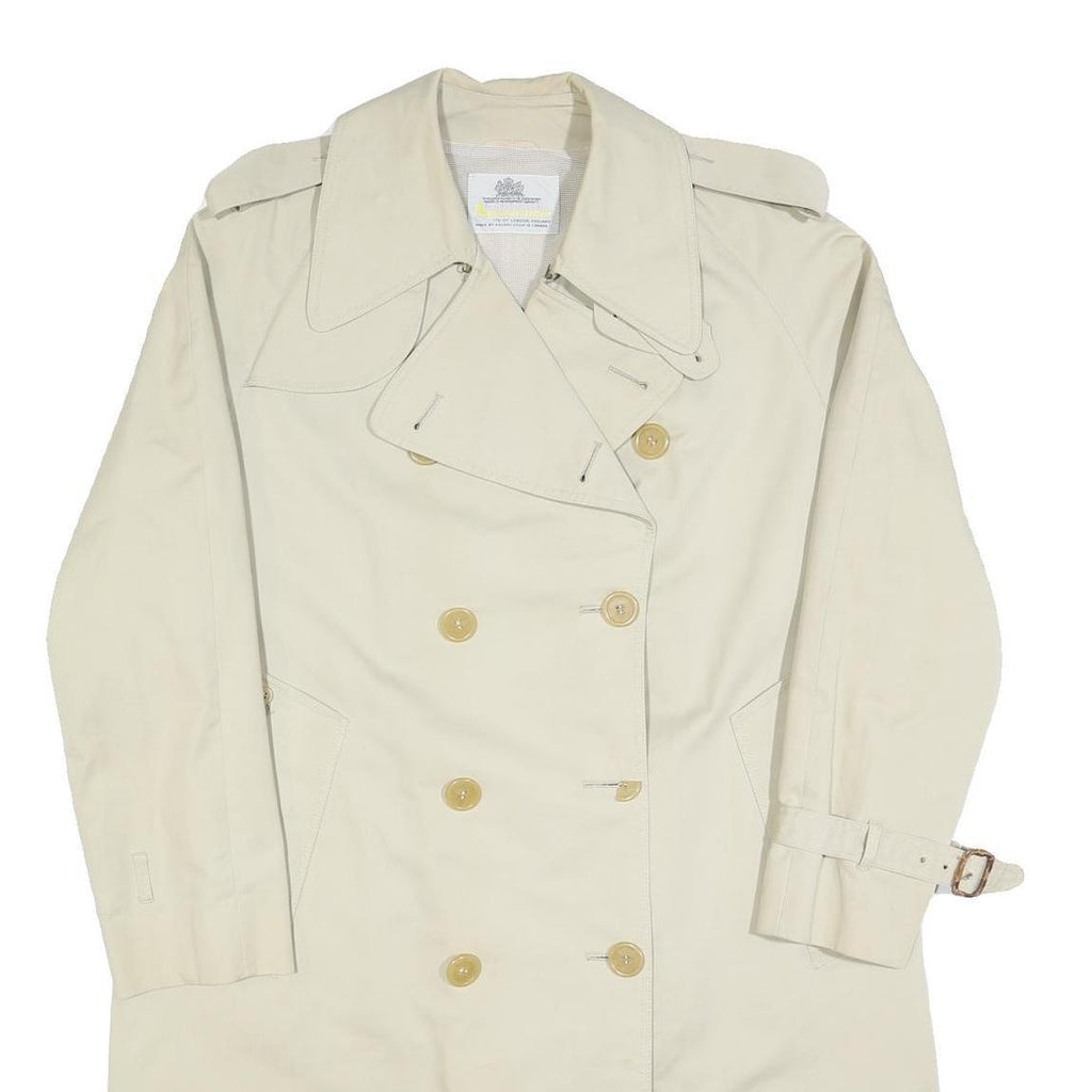 AQUASCUTUM Womens Cream Cotton Blend Trench Jacket L Classic Button Closure