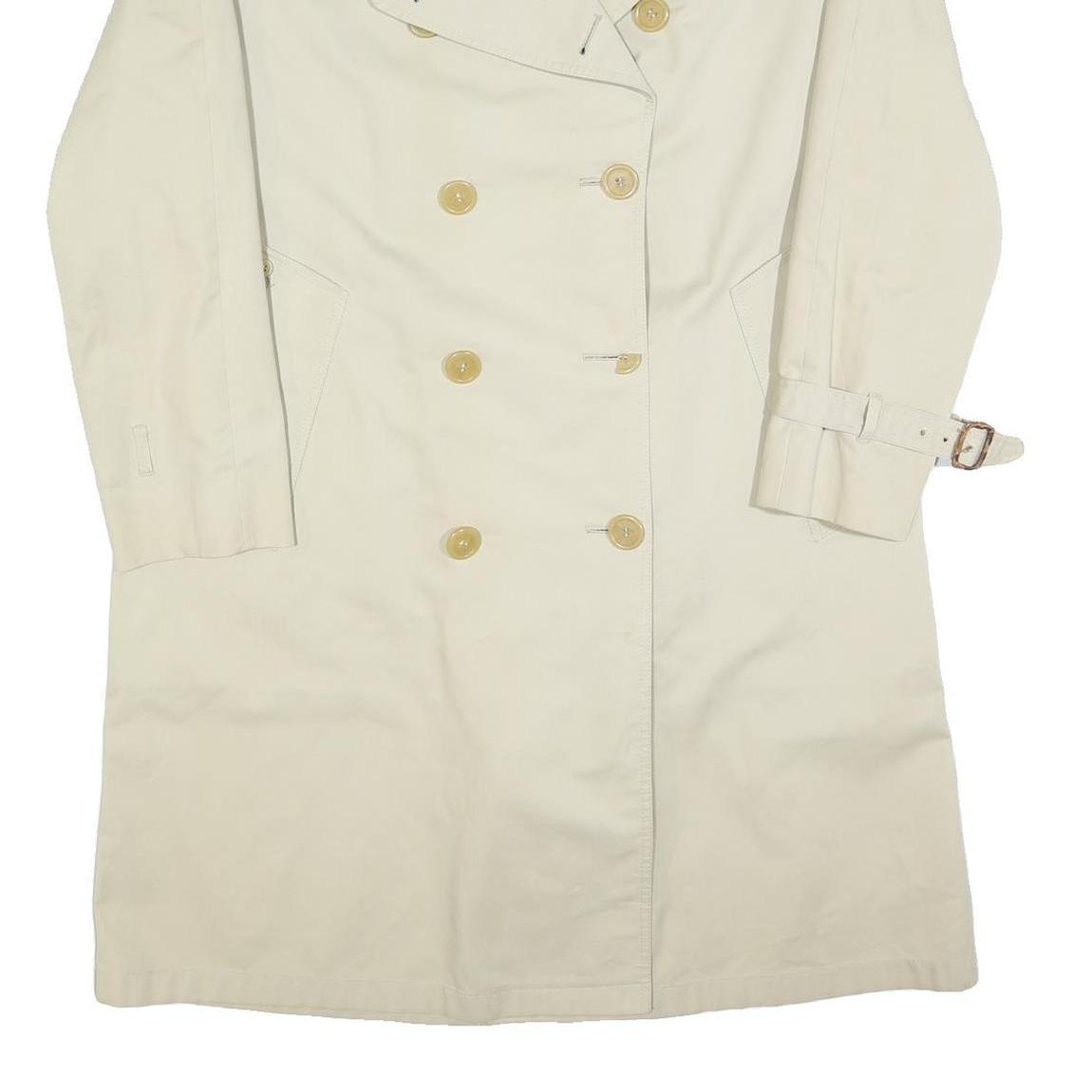 AQUASCUTUM Womens Cream Cotton Blend Trench Jacket L Classic Button Closure