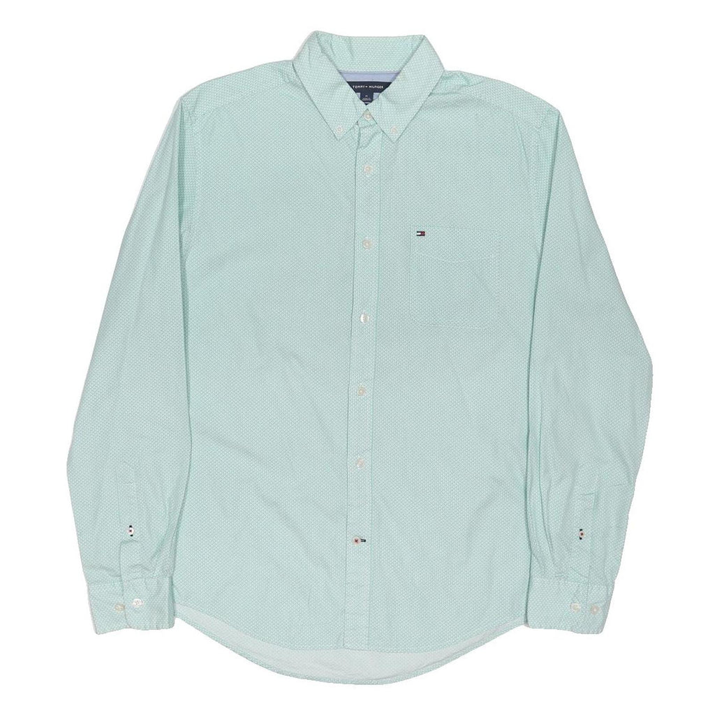 TOMMY HILFIGER Mens Blue Patterned Shirt M Button-Down Collar Casual Cotton