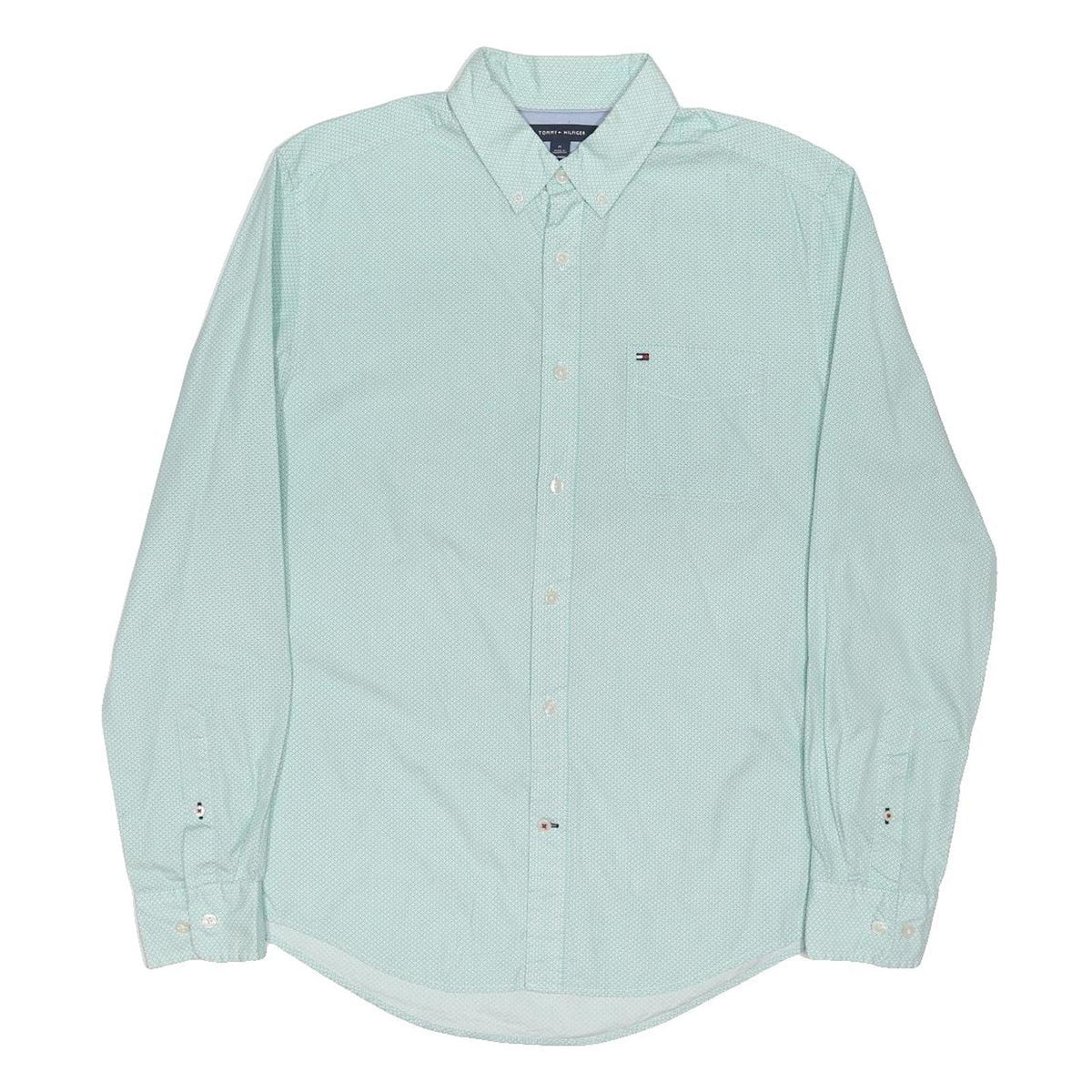 TOMMY HILFIGER Mens Blue Patterned Shirt M Button-Down Collar Casual Cotton