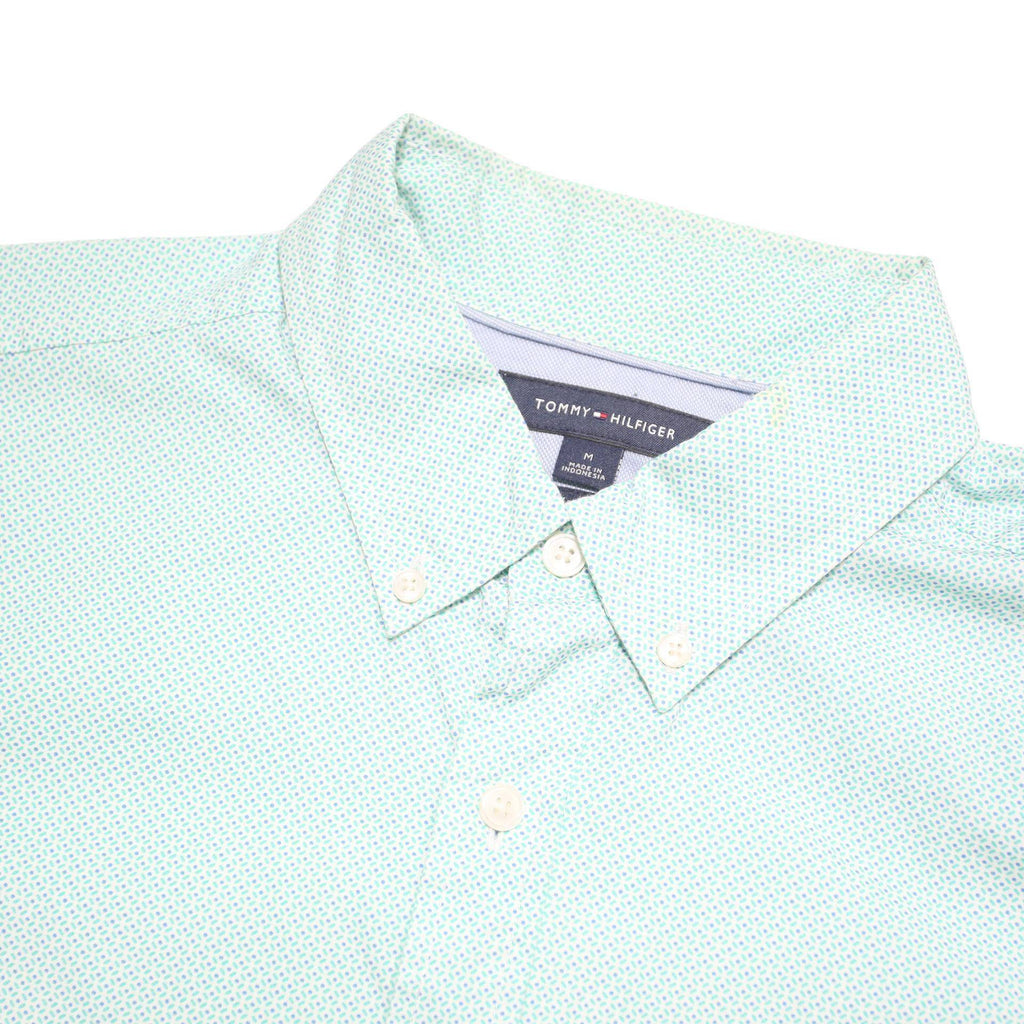 TOMMY HILFIGER Mens Blue Patterned Shirt M Button-Down Collar Casual Cotton