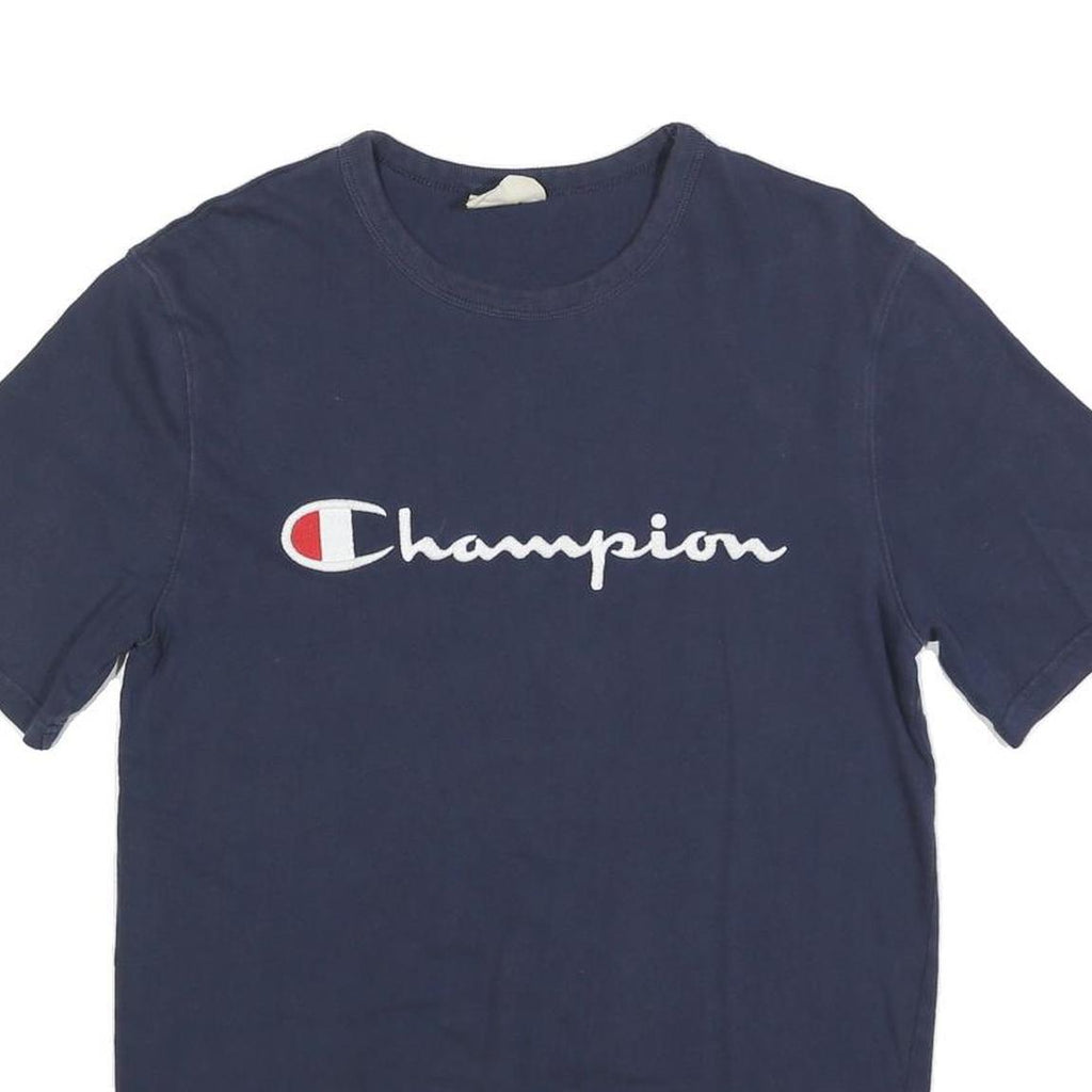 CHAMPION Mens Navy Blue Graphic T-Shirt M Short Sleeve Crew Neck Premium Cotton