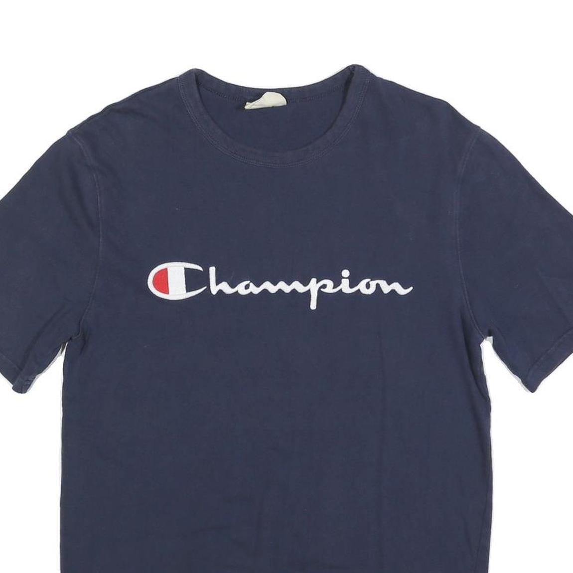 CHAMPION Mens Navy Blue Graphic T-Shirt M Short Sleeve Crew Neck Premium Cotton