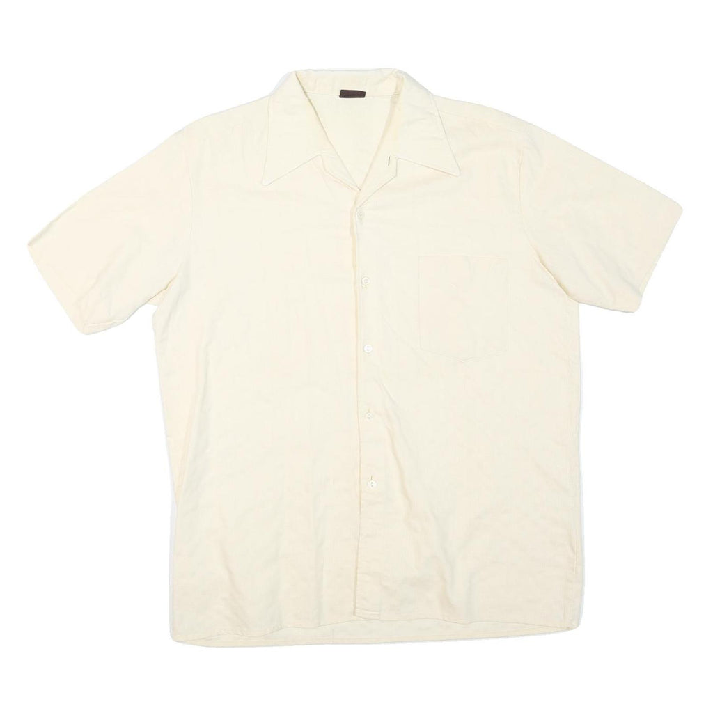 WEEKS END Mens Cream Shirt M Cotton Blend Short Sleeve Casual Summer