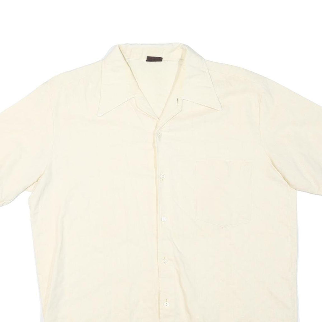 WEEKS END Mens Cream Shirt M Cotton Blend Short Sleeve Casual Summer