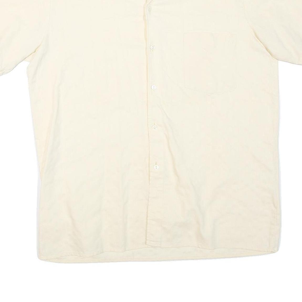 WEEKS END Mens Cream Shirt M Cotton Blend Short Sleeve Casual Summer