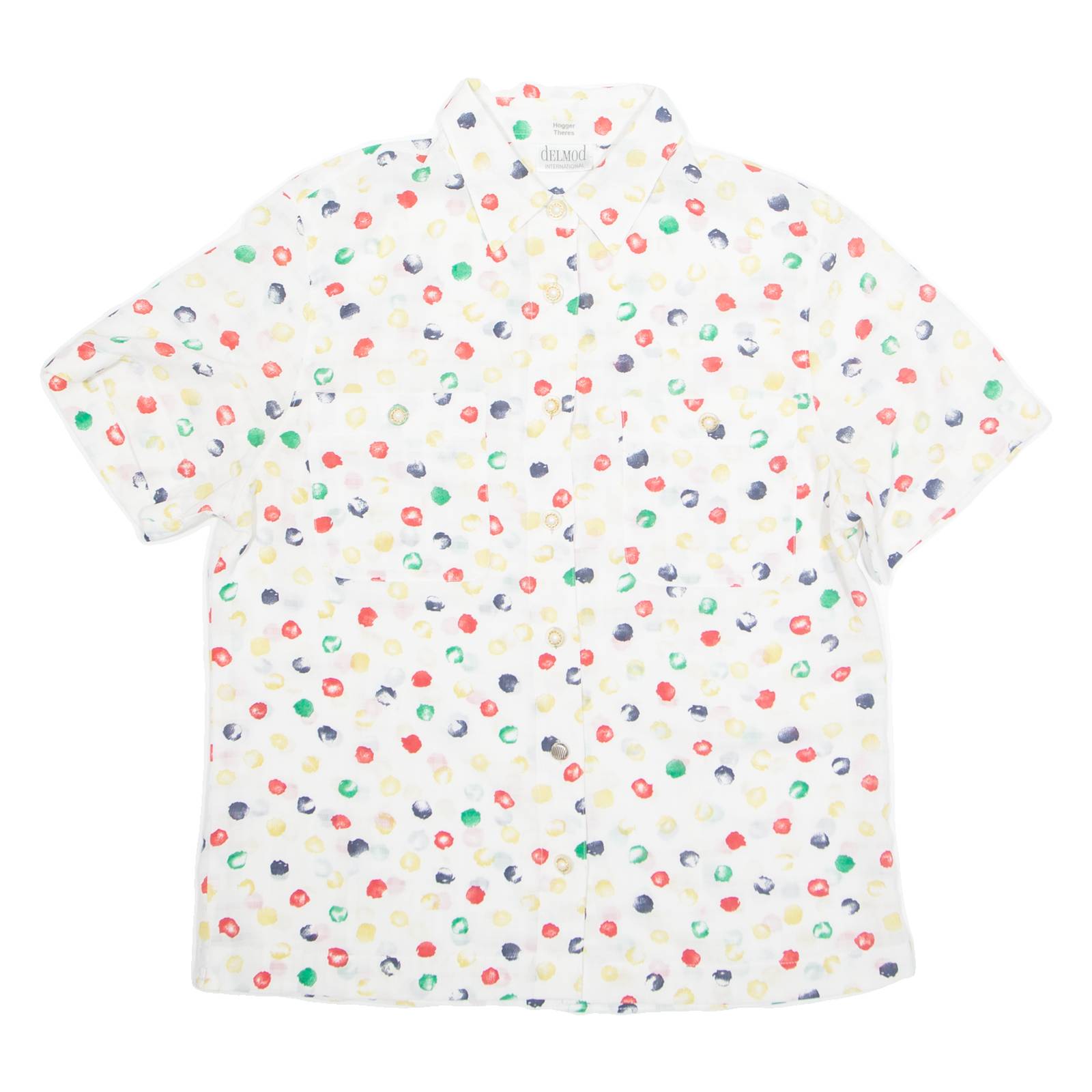 DELMOD Womens Printed Shirt White Collared Spotted M