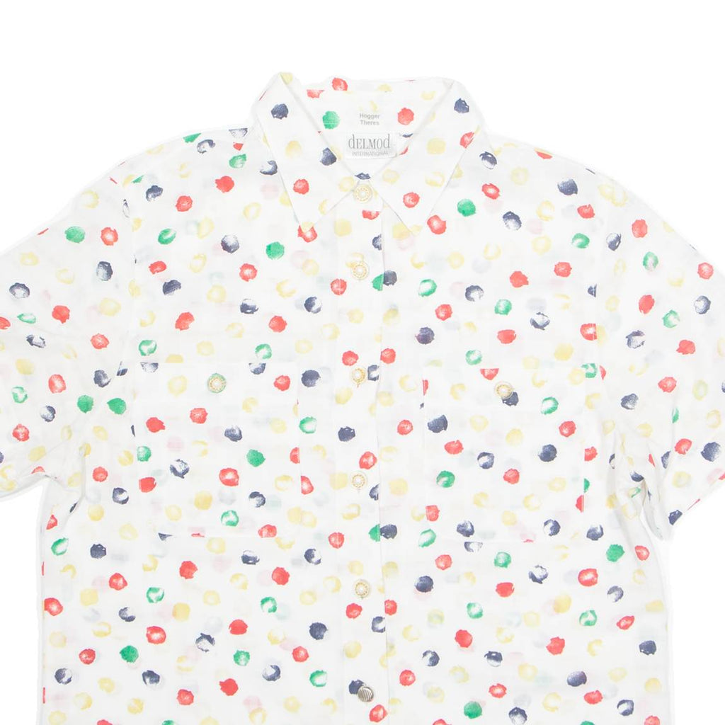DELMOD Womens Printed Shirt White Collared Spotted M