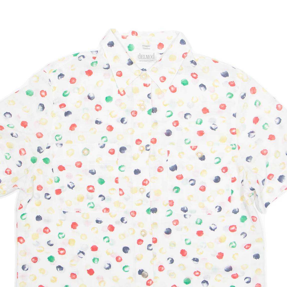 DELMOD Womens Printed Shirt White Collared Spotted M