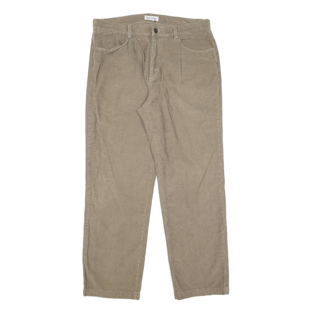 CALVIN KLEIN Mens Relaxed Beige Cotton Blend Trousers W36 L32 Casual Zip Closure