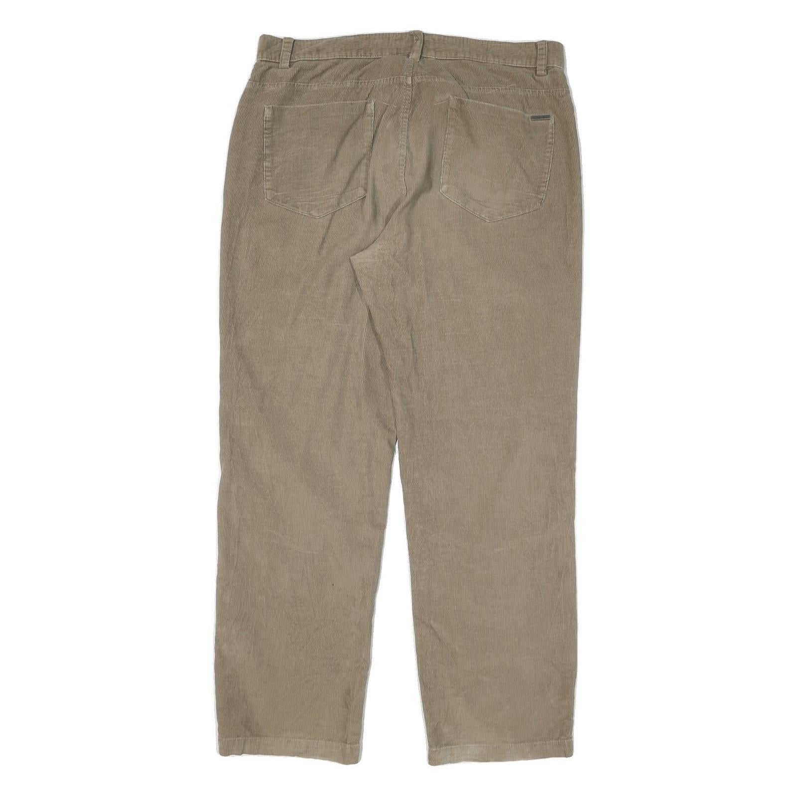 CALVIN KLEIN Mens Relaxed Beige Cotton Blend Trousers W36 L32 Casual Zip Closure