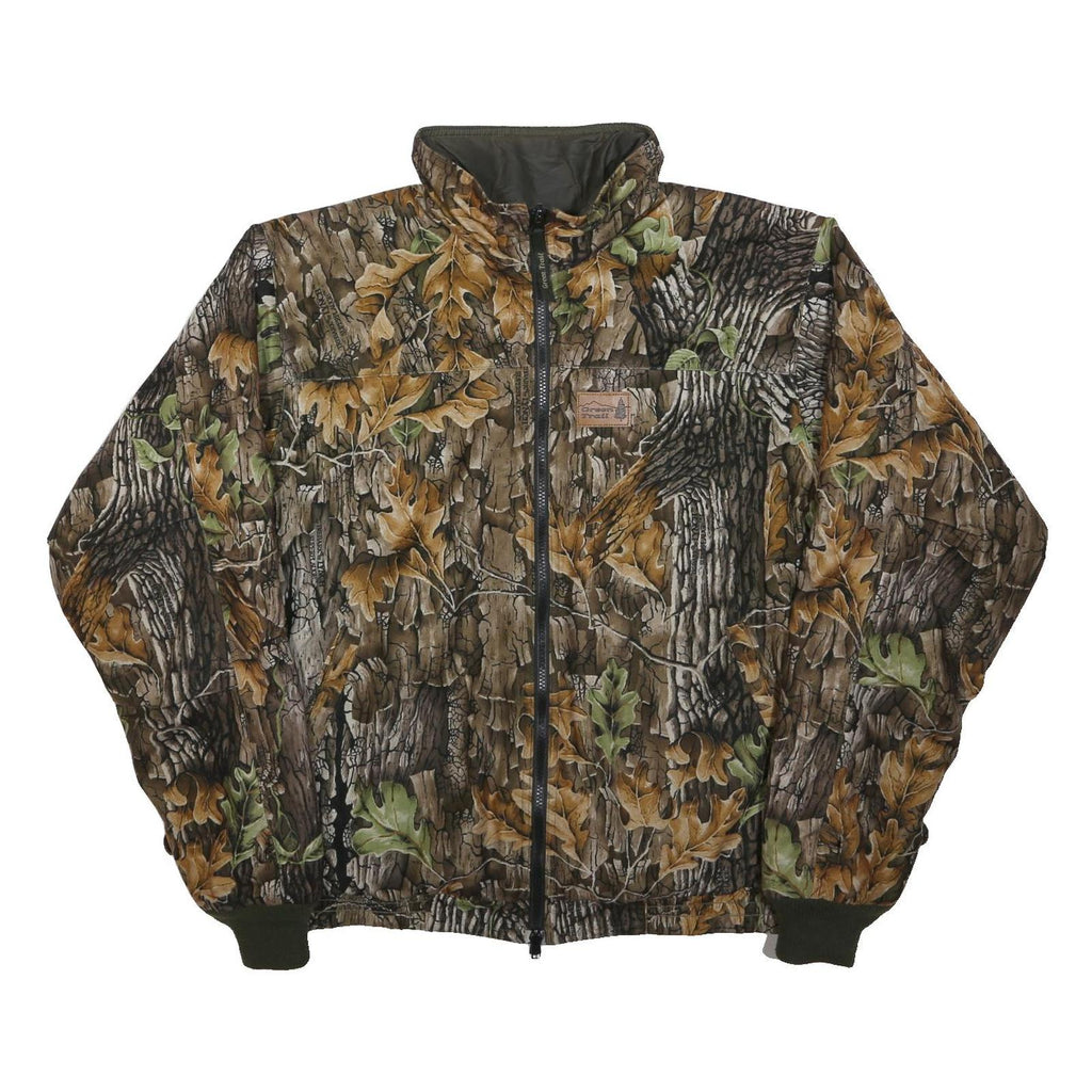 GREEN TRAIL Mens Brown & Green Camouflage Cotton Blend Zip Jacket XL