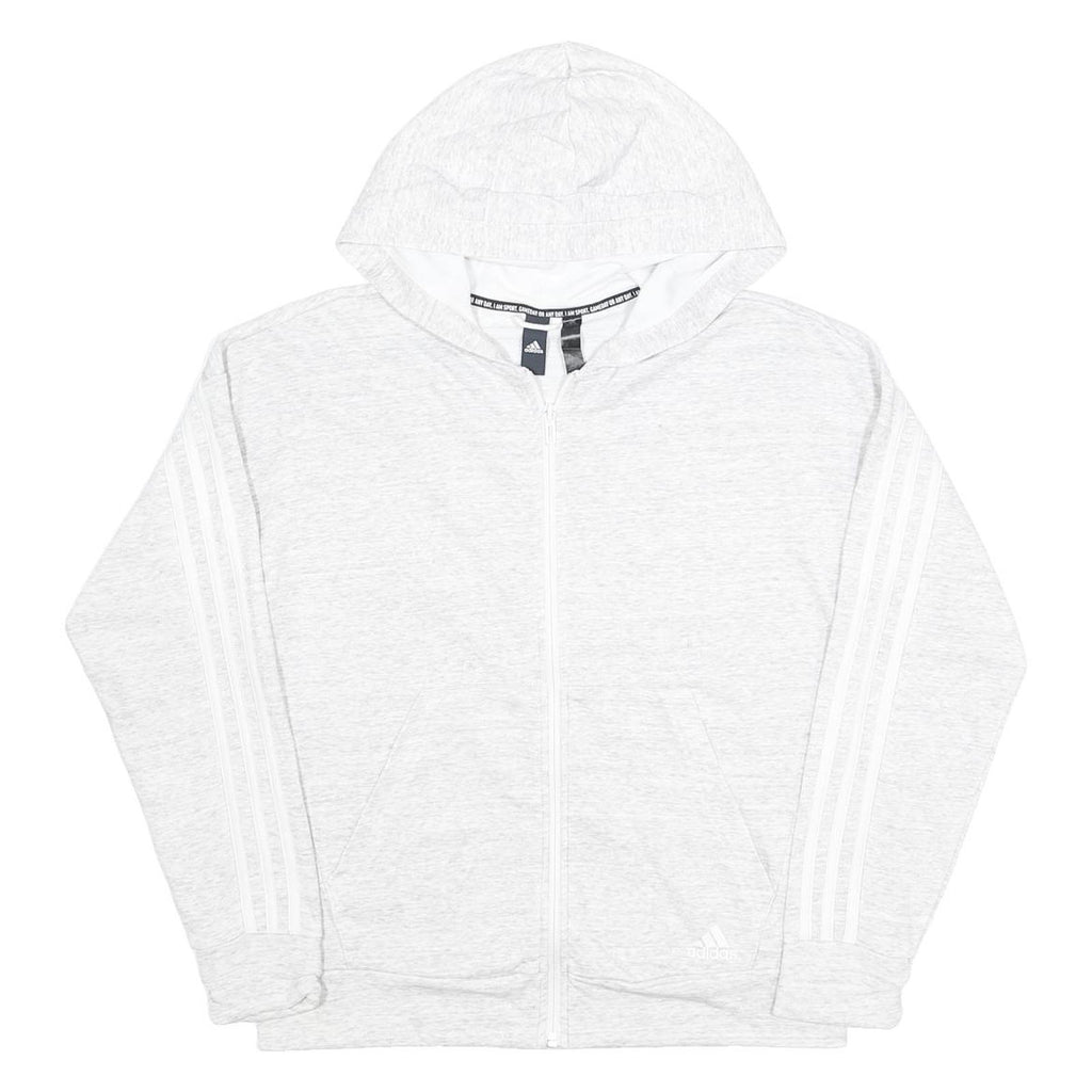 ADIDAS Womens White Pullover Hoodie S Cotton Blend Zip Up With 3 Stripe Sleeves