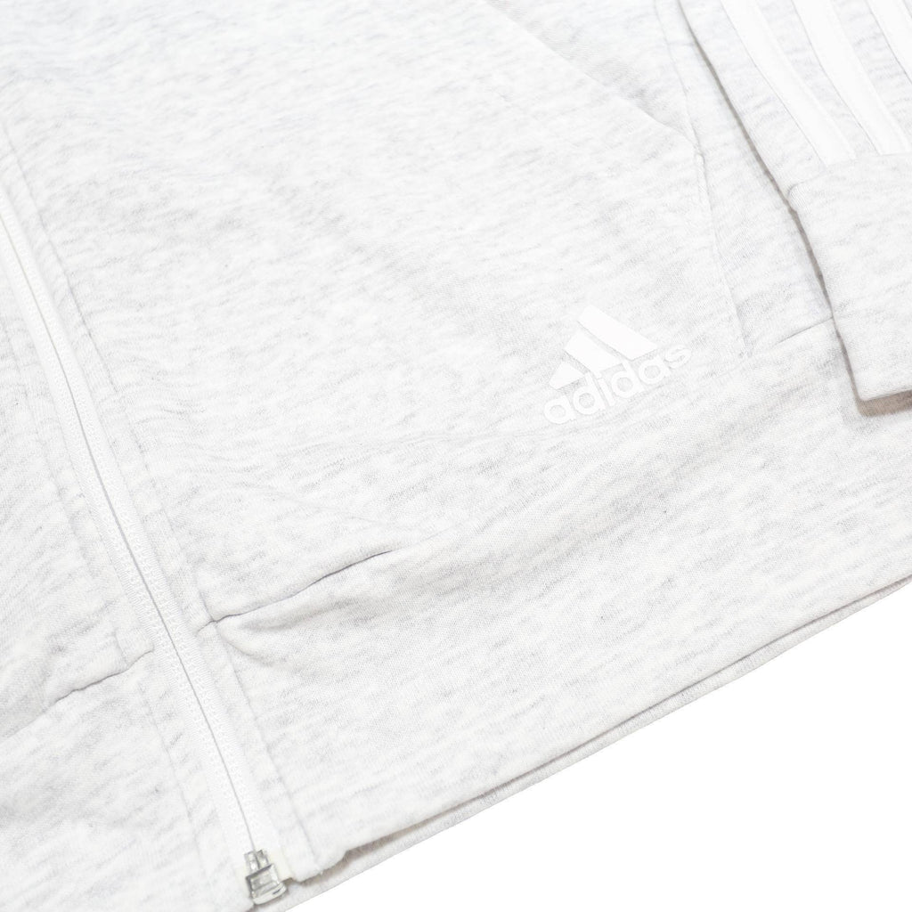 ADIDAS Womens White Pullover Hoodie S Cotton Blend Zip Up With 3 Stripe Sleeves