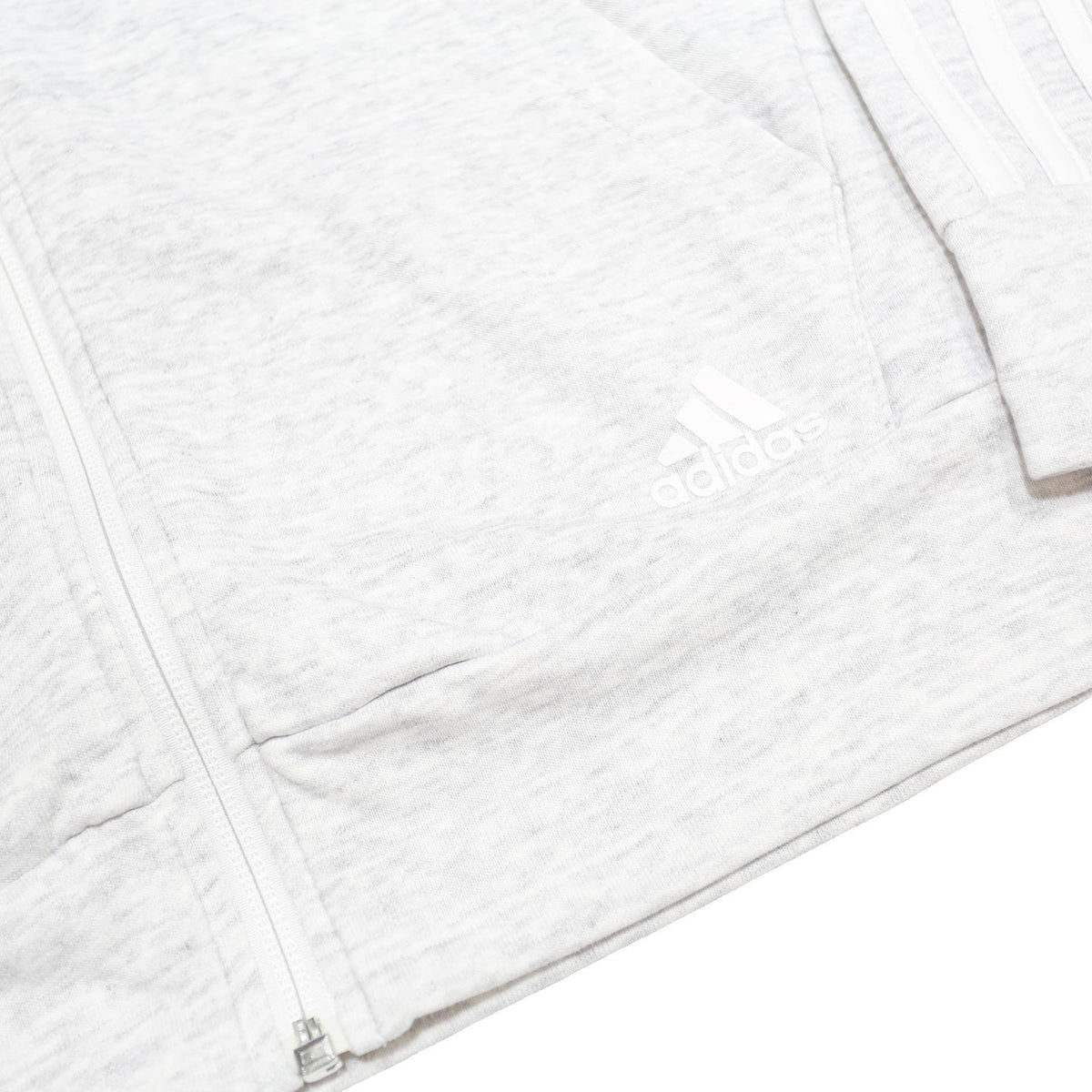 ADIDAS Womens White Pullover Hoodie S Cotton Blend Zip Up With 3 Stripe Sleeves