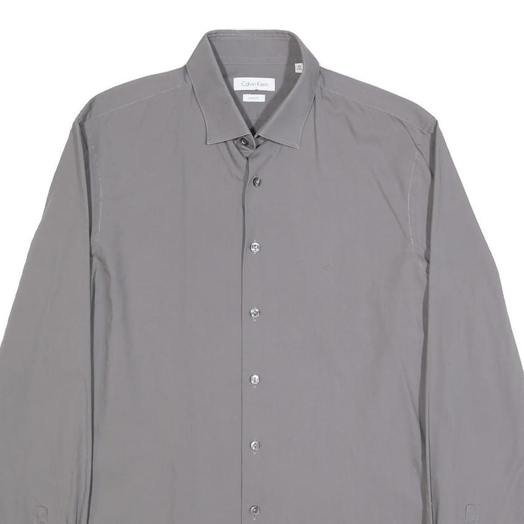 CALVIN KLEIN Mens Grey Plain Shirt S Cotton Blend Casual Button Down Long Sleeve