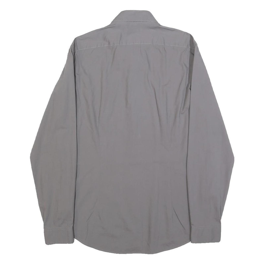 CALVIN KLEIN Mens Grey Plain Shirt S Cotton Blend Casual Button Down Long Sleeve