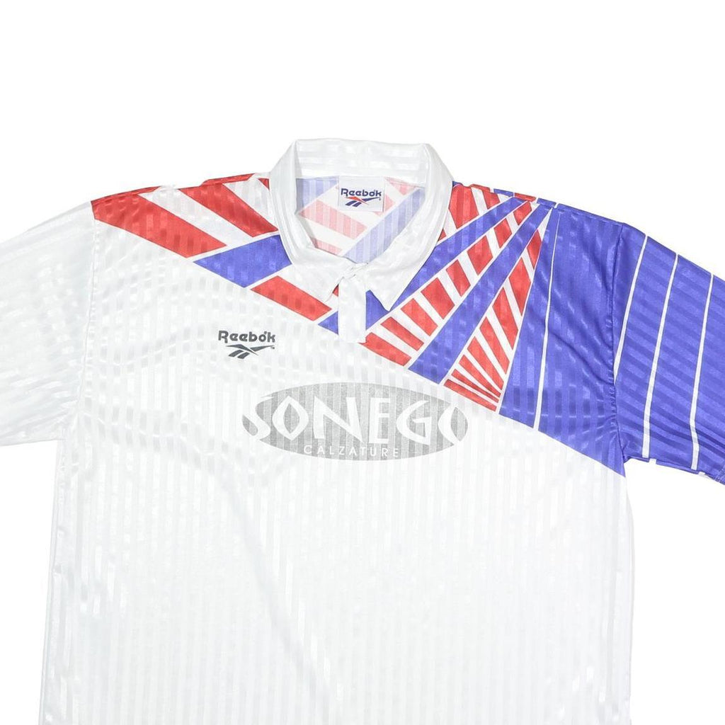 REEBOK Mens White & Red & Blue Polyester Short Sleeve Polo Shirt 2XL Sportswear