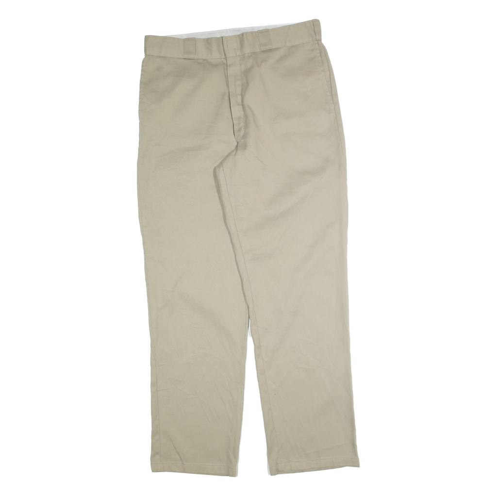 DICKIES Mens Beige Regular Fit Straight Leg Trousers Cotton Blend W36 L34