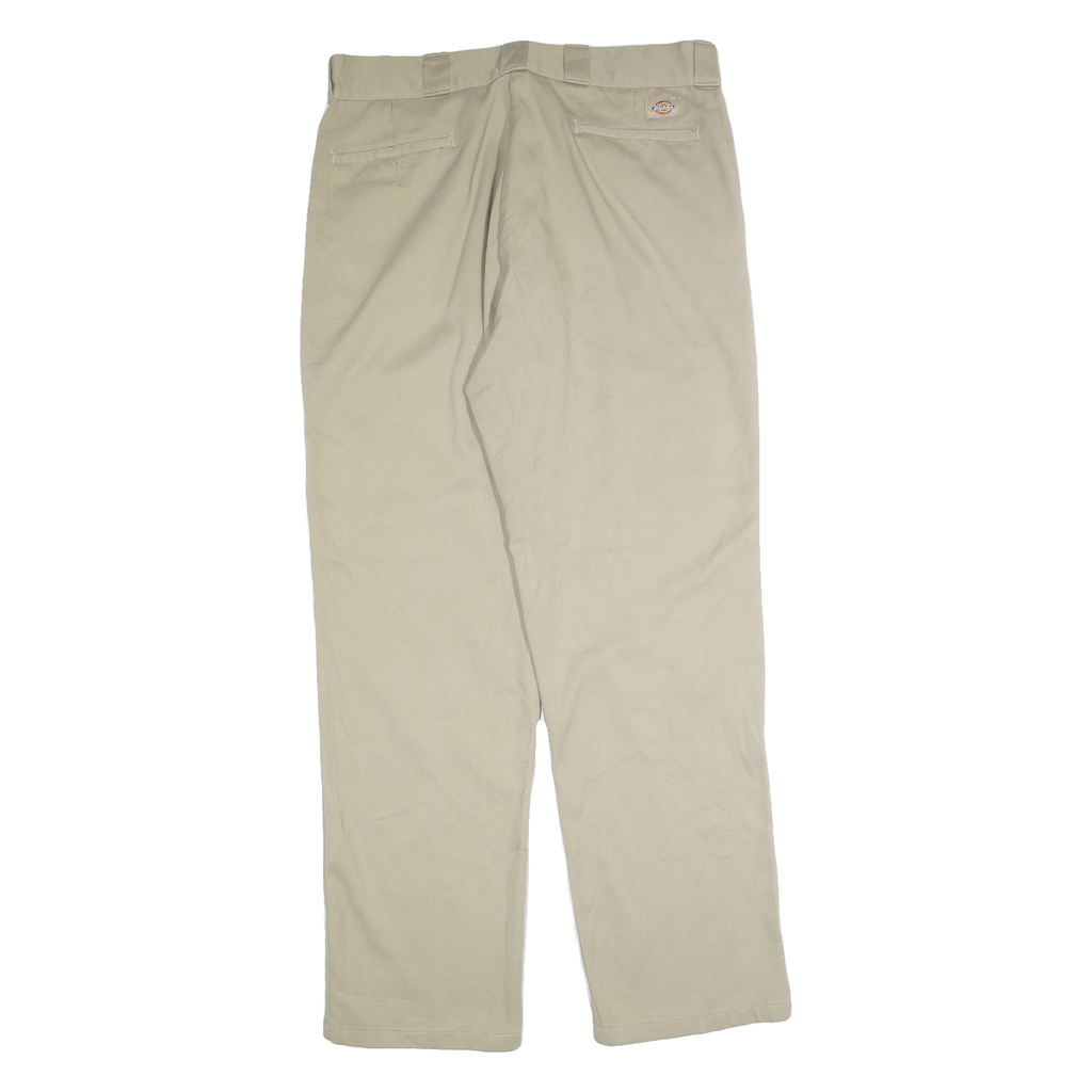 DICKIES Mens Beige Regular Fit Straight Leg Trousers Cotton Blend W36 L34