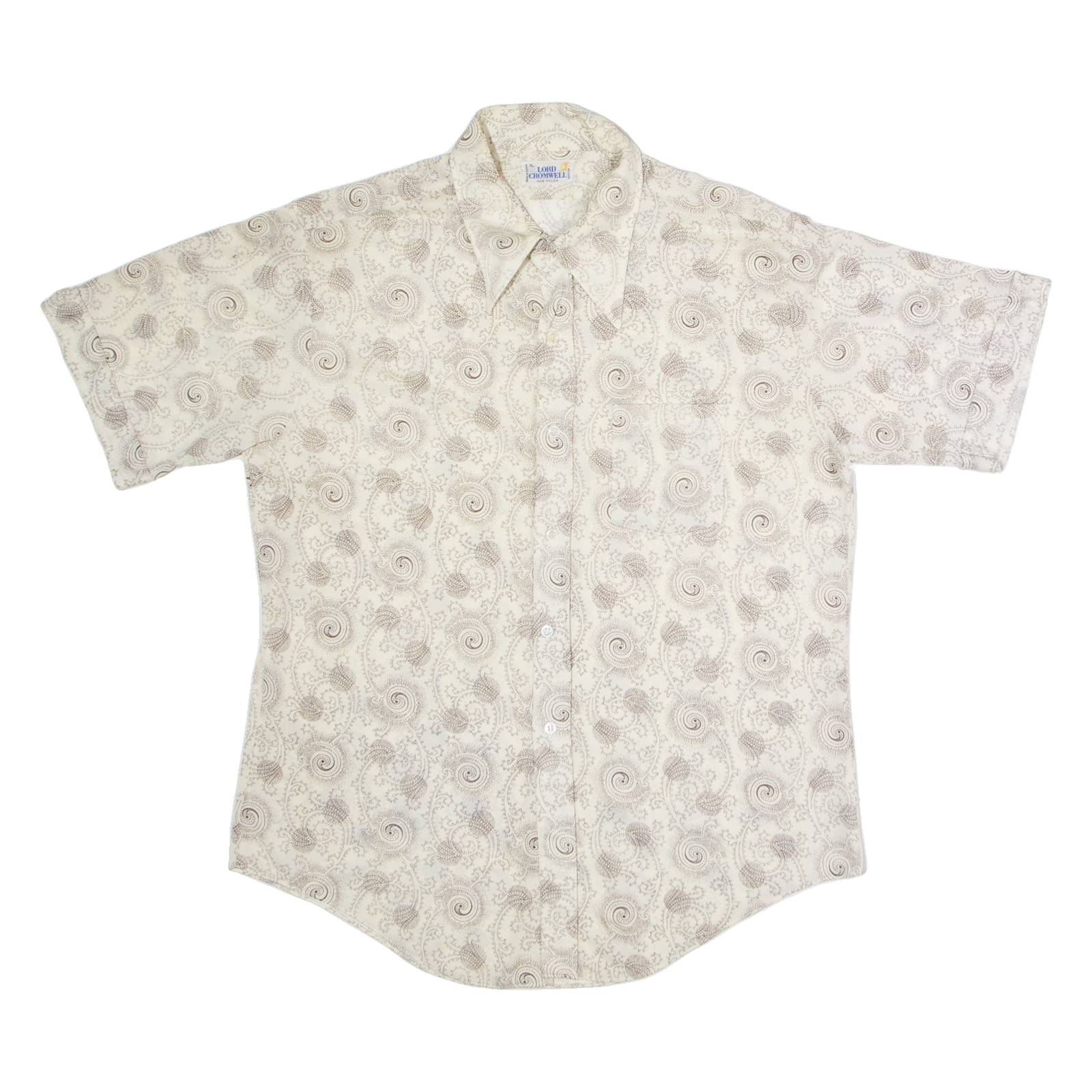 LORD CROMWELL Mens Shirt Beige Nylon Crazy Pattern XL