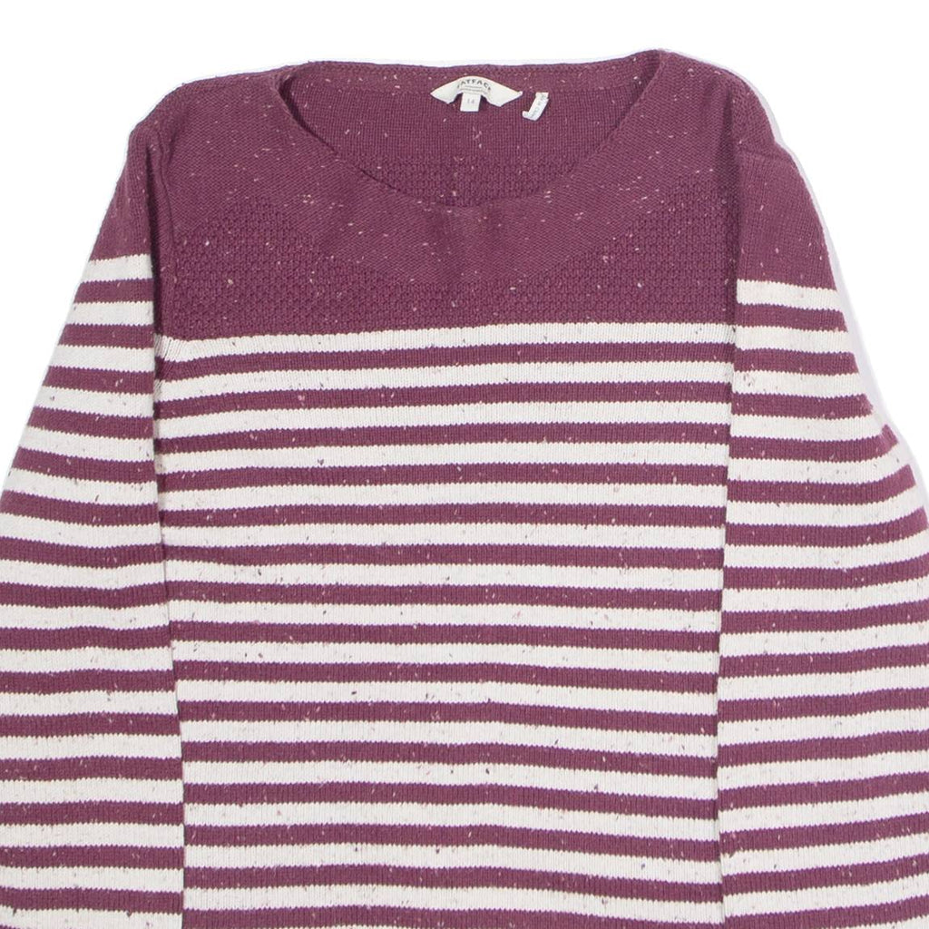 FAT FACE Womens Patterned Jumper Maroon Striped Tight Knit UK 14