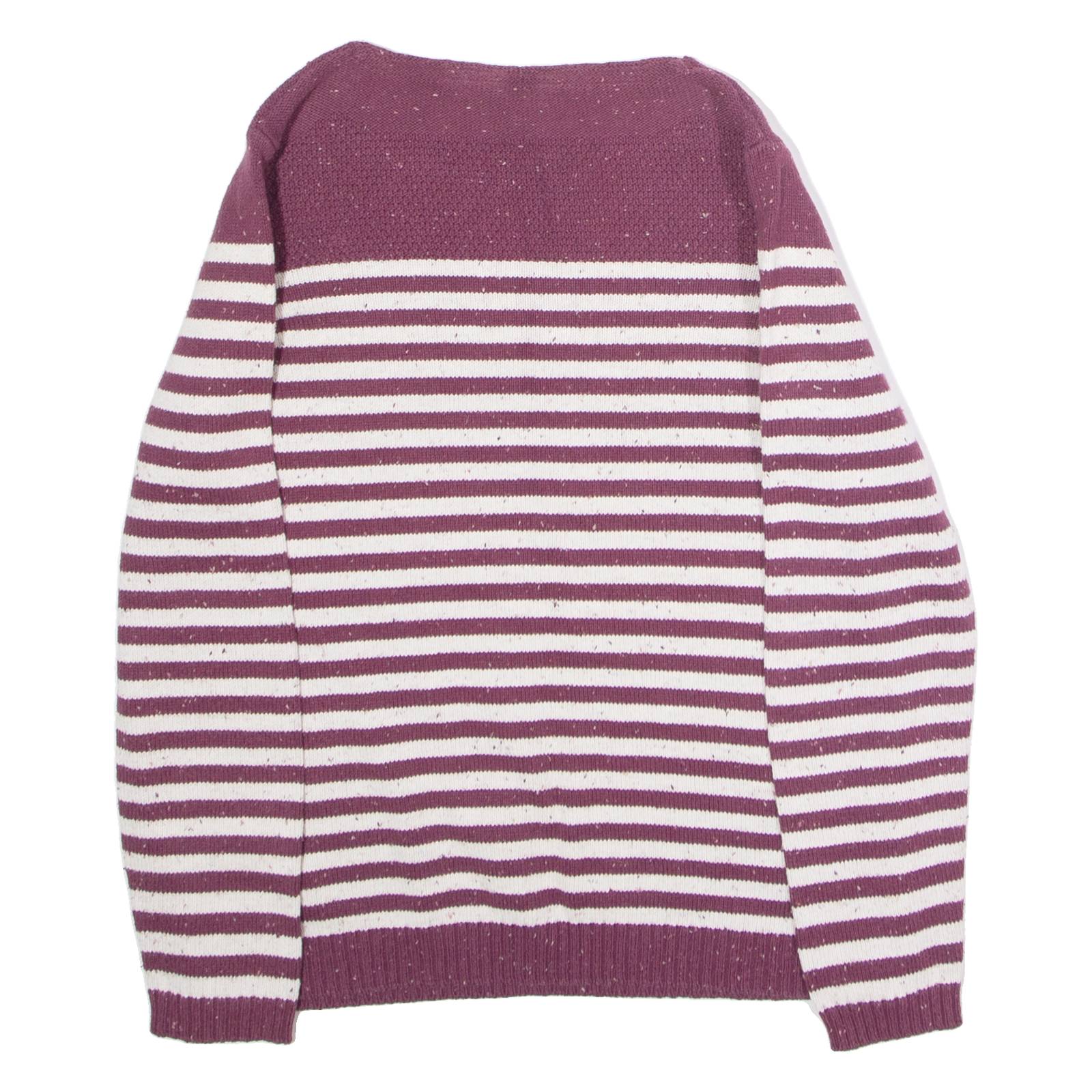 FAT FACE Womens Patterned Jumper Maroon Striped Tight Knit UK 14
