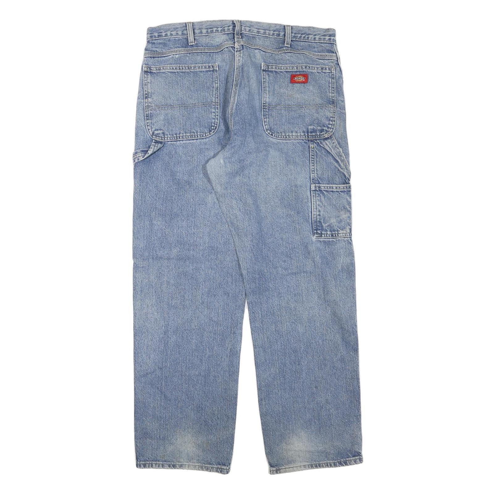 DICKIES Mens Regular Fit Blue Denim Jeans W36 L32 Workwear Carpenter Style Zip