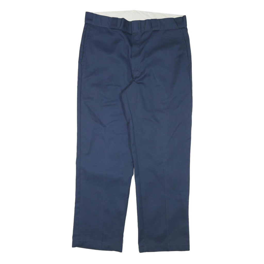 DICKIES Mens Regular Fit Navy Blue Cotton Blend Trousers W34 L28 Workwear Zip
